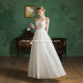 New Bride Married Sweetheart Lace Flower Puff Sleeves Long Wedding Gowns